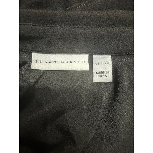 Susan Graver Blouse Liquid Knit Asymmetrical 3/4 Button up Black XL Stretch Flow - Picture 4 of 12